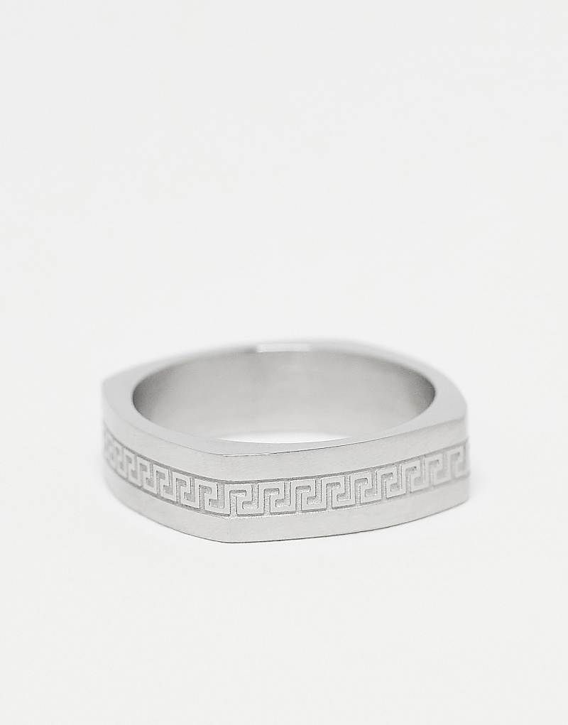 반지 Silberfarbener, eckiger Ring aus wasserfestem Edelstahl mit griechischer Wellenpragung 207542666SILBER