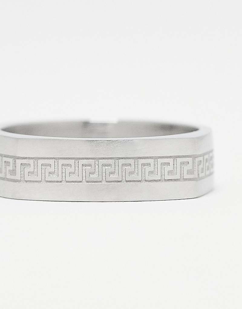 반지 Silberfarbener, eckiger Ring aus wasserfestem Edelstahl mit griechischer Wellenpragung 207542666SILBER