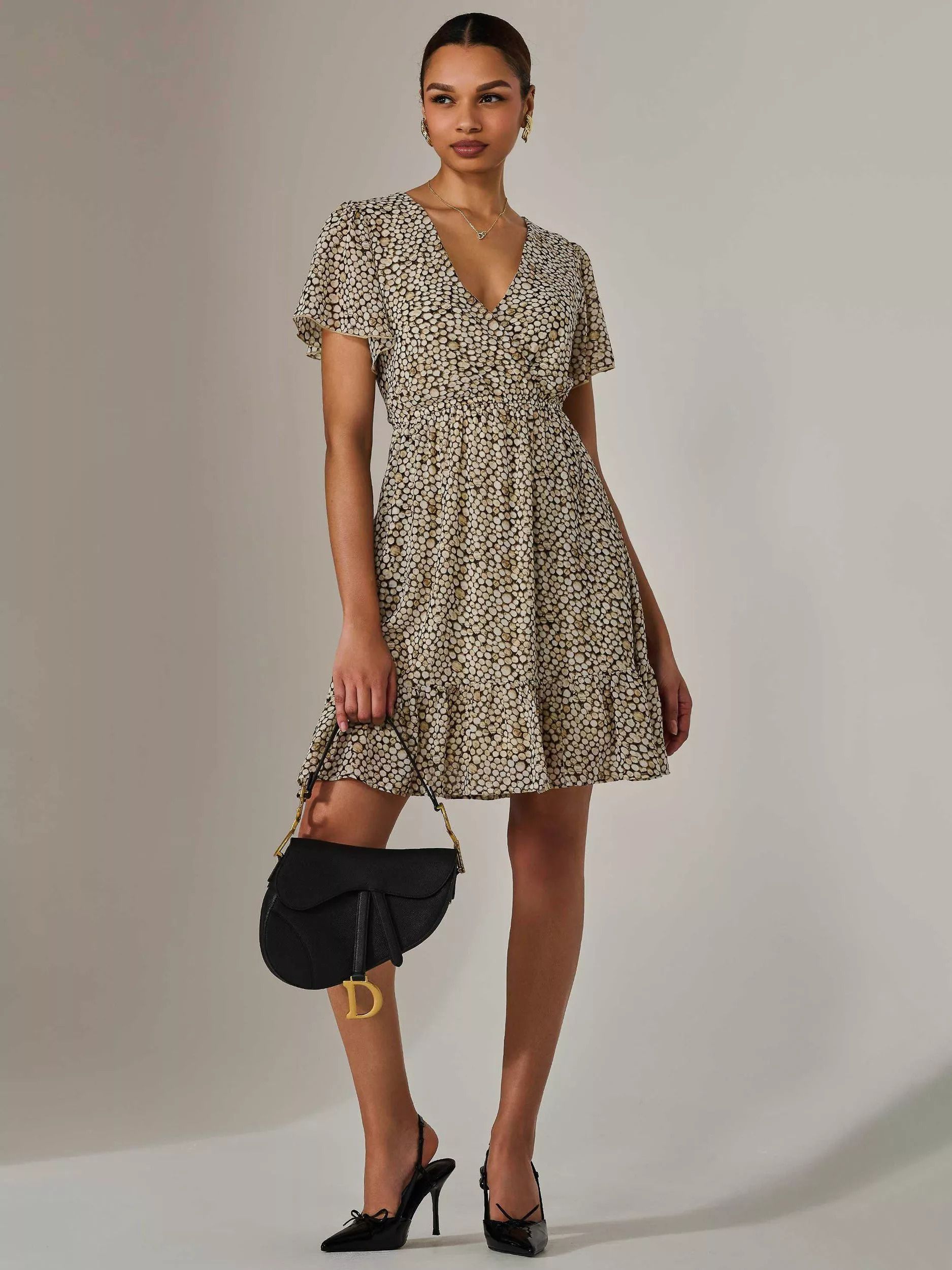 쉬폰 미니 드레스 블랙 크림 Abstract Chiffon Mini Dress, Black/Cream 113509532