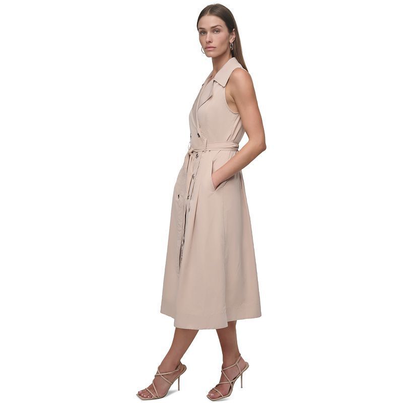 여성 카라 벨트 핏 플레어 민소매 드레스 Women's Collared Belted Fit & Flare Sleeveless Dress 20593521 Blush