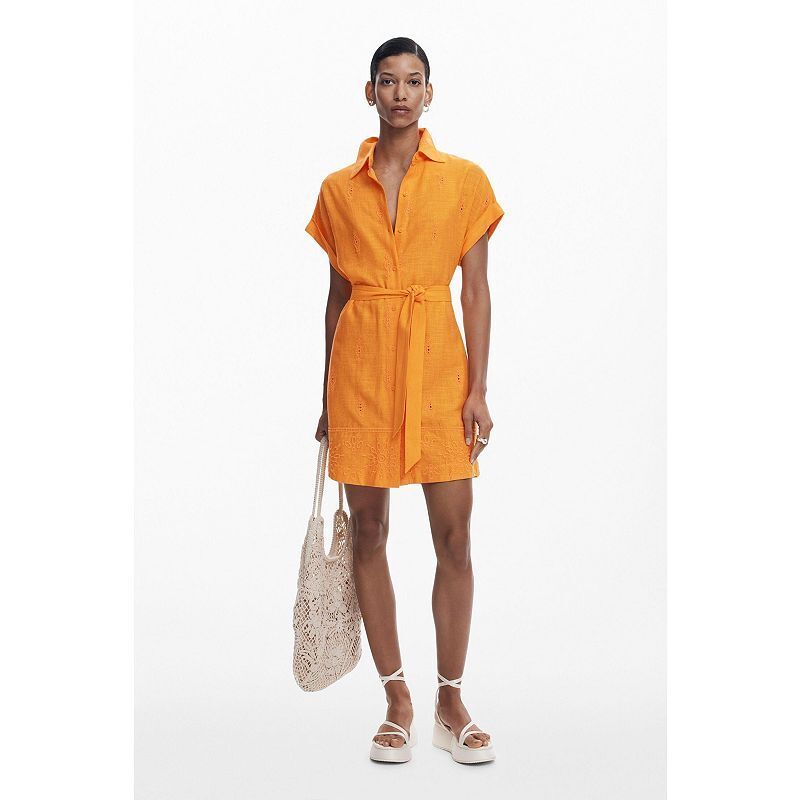 여성 셔츠 드레스 Women's Shirt dress with perforated hem 21342251 Orange