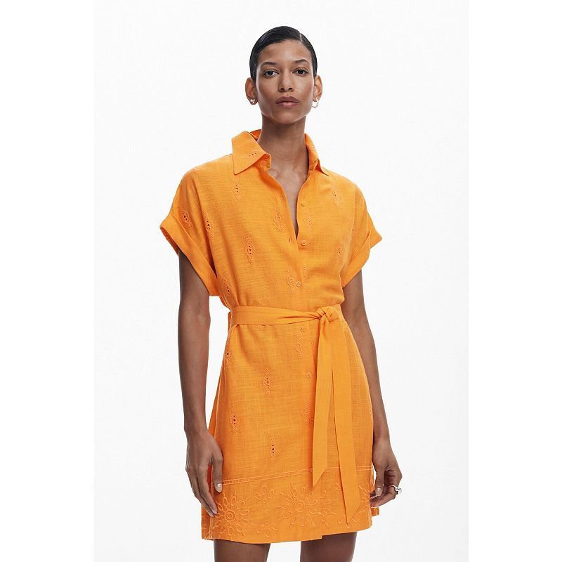 여성 셔츠 드레스 Women's Shirt dress with perforated hem 21342251 Orange