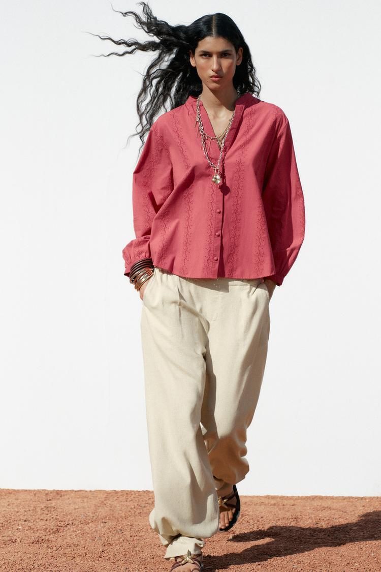 블라우스 자수 BLOUSE WITH CUTWORK EMBROIDERY 448616061