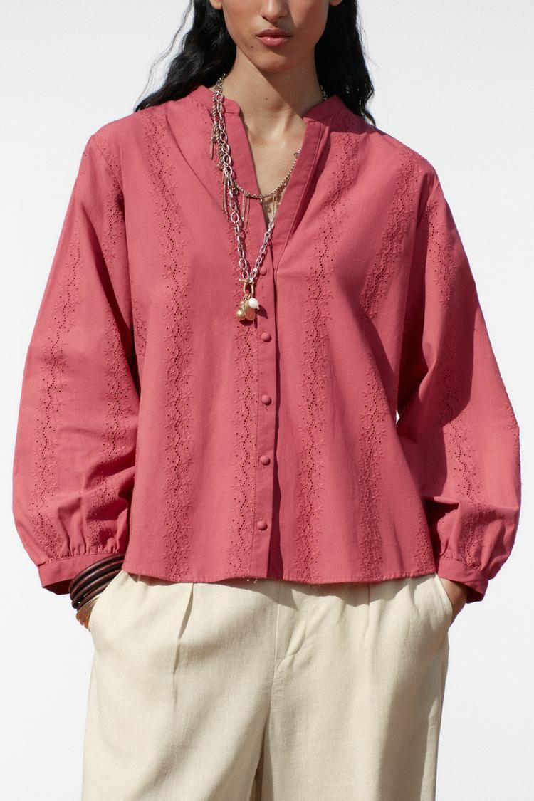 블라우스 자수 BLOUSE WITH CUTWORK EMBROIDERY 448616061