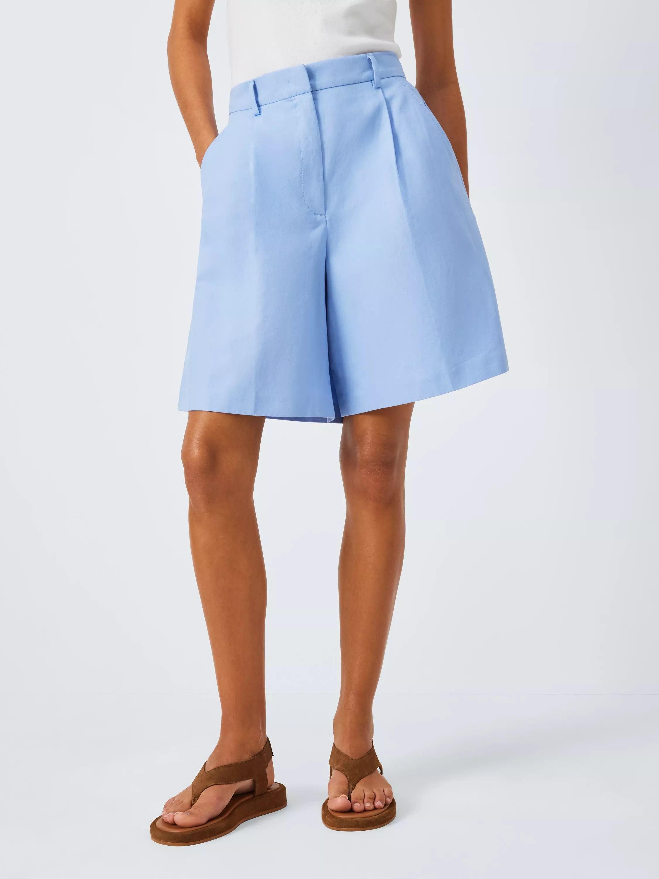 플레어 코튼 린넨 블렌드 바지 라이트 블루 Ecuba Flared Cotton Linen Blend Shorts, Light Blue 112769498