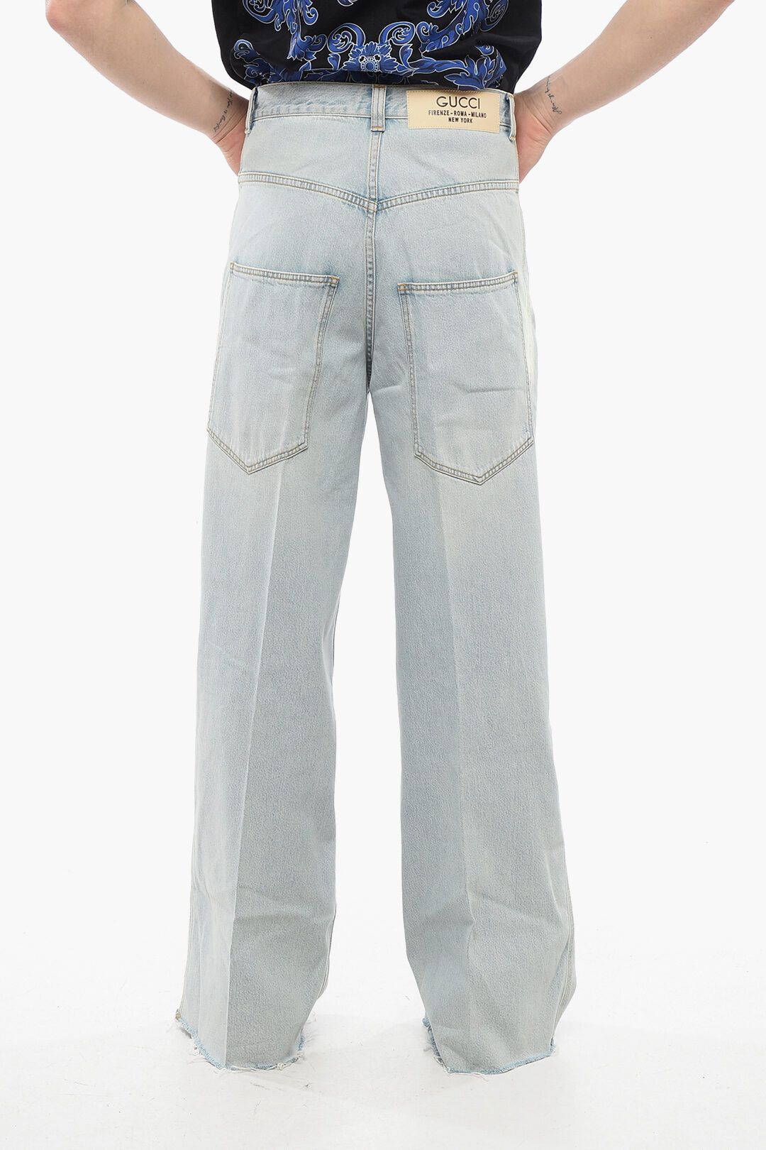 라이트 워시 와이드 데님 청바지 프린지 Light Wash Wide Leg Denims with Fringed Bottom 34cm 629198