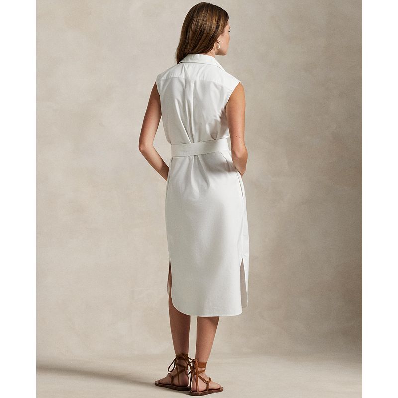 여성 벨트 옥스포드 민소매 Women's Belted Oxford Sleeveless Shirtdress  20230874 White