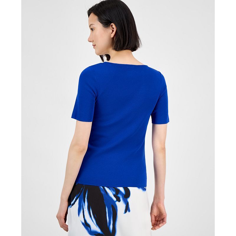 쁘띠 반팔 스웨터 Petite Square-Neck Short-Sleeve Sweater 21439848 Santorini Blue