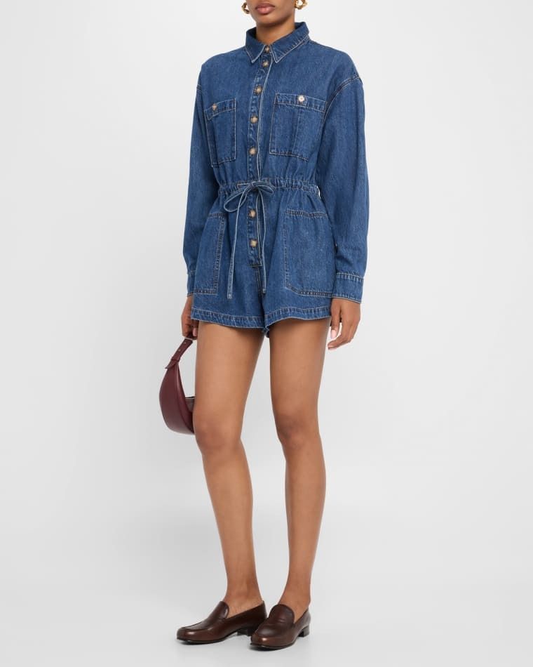 롱슬리브 데님 Madigan Long-Sleeve Denim Romper prod280630138GLIMPSE