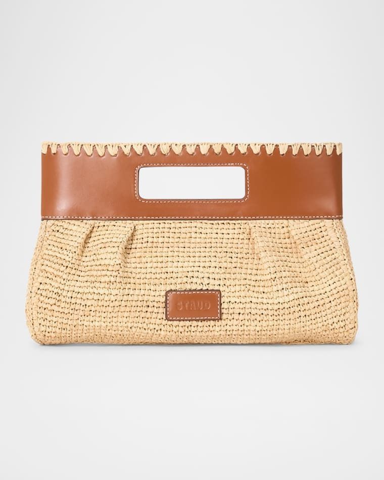 라피아 가죽 클러치 가방 Lena Raffia and Leather Clutch Bag prod281290379NATURAL TAN