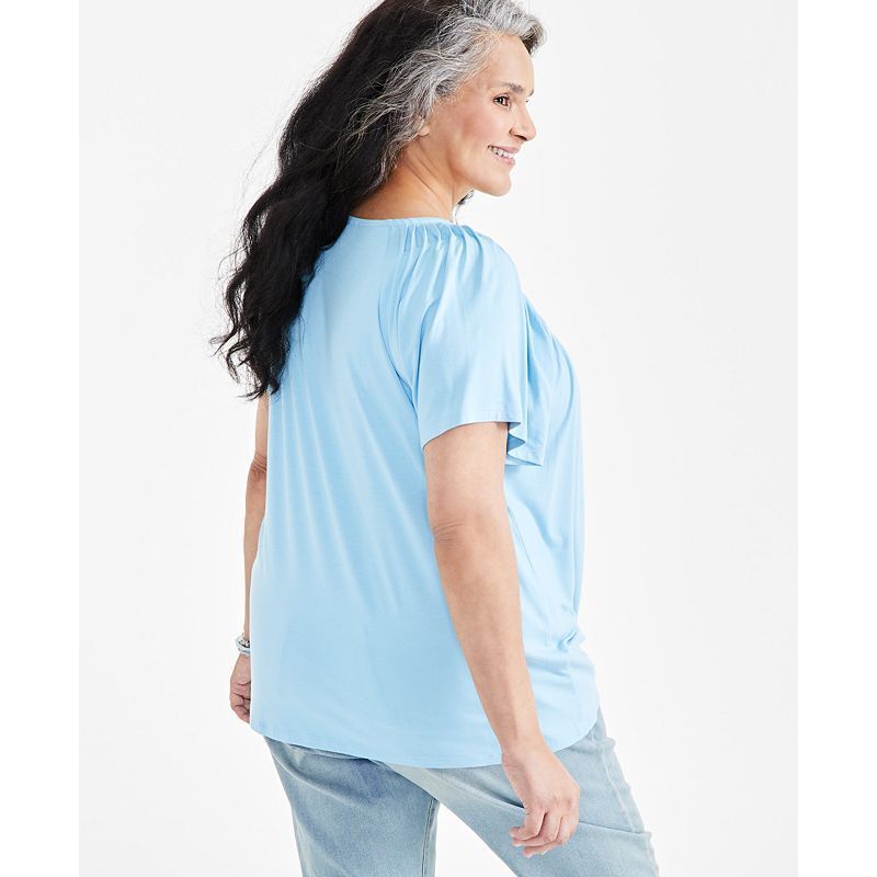 탑 Plus Size Pleat-Neck Top, Created for Macy's 15762307 Blue Poppy