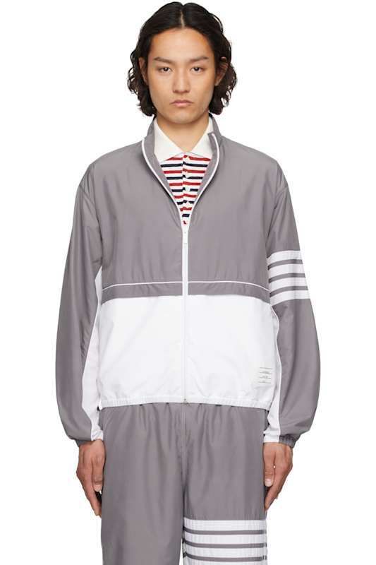 그레이 화이트 립스탑 소재 컬러 블록 바람막이 자켓 Gray & White Ripstop 4-Bar Color Block Windbreaker Jacket 16830561