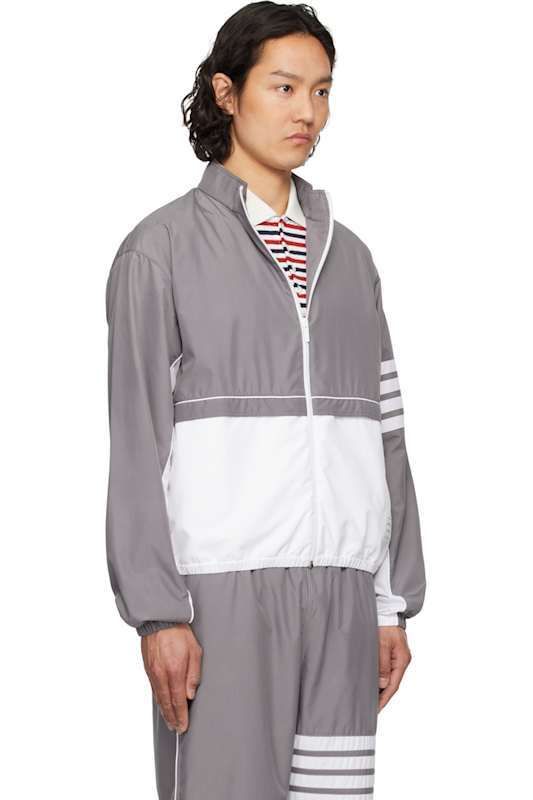 그레이 화이트 립스탑 소재 컬러 블록 바람막이 자켓 Gray & White Ripstop 4-Bar Color Block Windbreaker Jacket 16830561