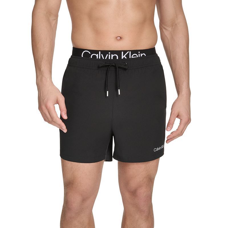 남성 로고 스윔 트렁크 Men's Logo Elastic Waist Modern Euro 5" Volley Swim Trunks 17388688 Black