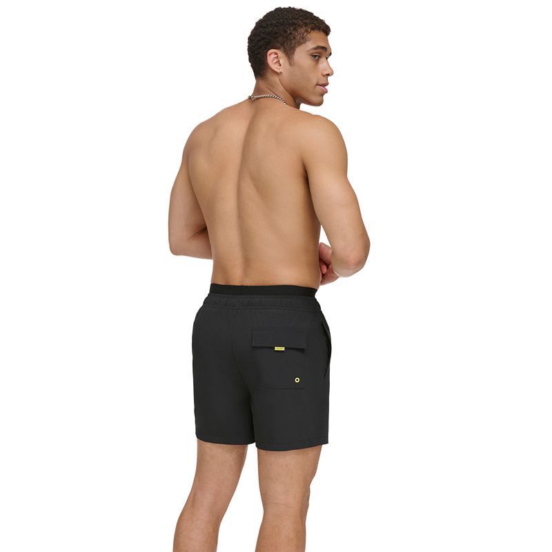남성 로고 스윔 트렁크 Men's Logo Elastic Waist Modern Euro 5" Volley Swim Trunks 17388688 Black