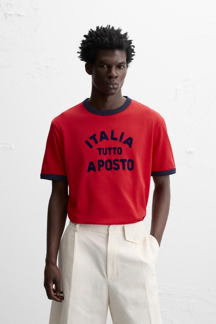 티셔츠 배색 T-SHIRT WITH CONTRASTING RIBBED TRIMS 438751681