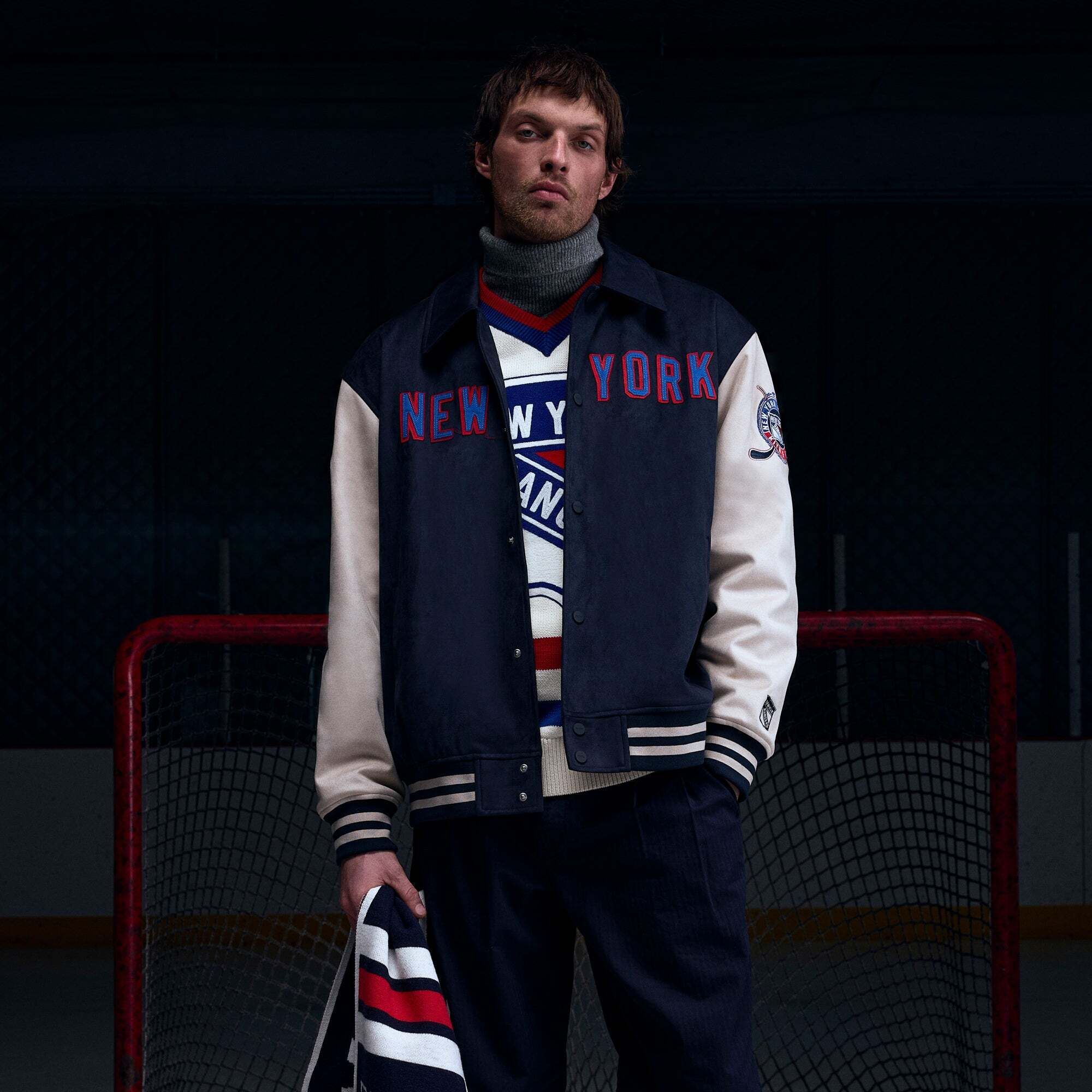 더 뉴 욕 포우 스웨이드 자켓 Kith for the New York Rangers Faux Suede Lamont Coaches Jacket - Nocturnal 8284903145600
