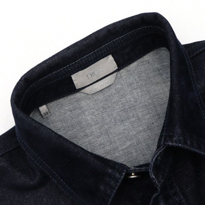 Dior Navy Cotton Denim Embroidered Logo Men's Overshirt