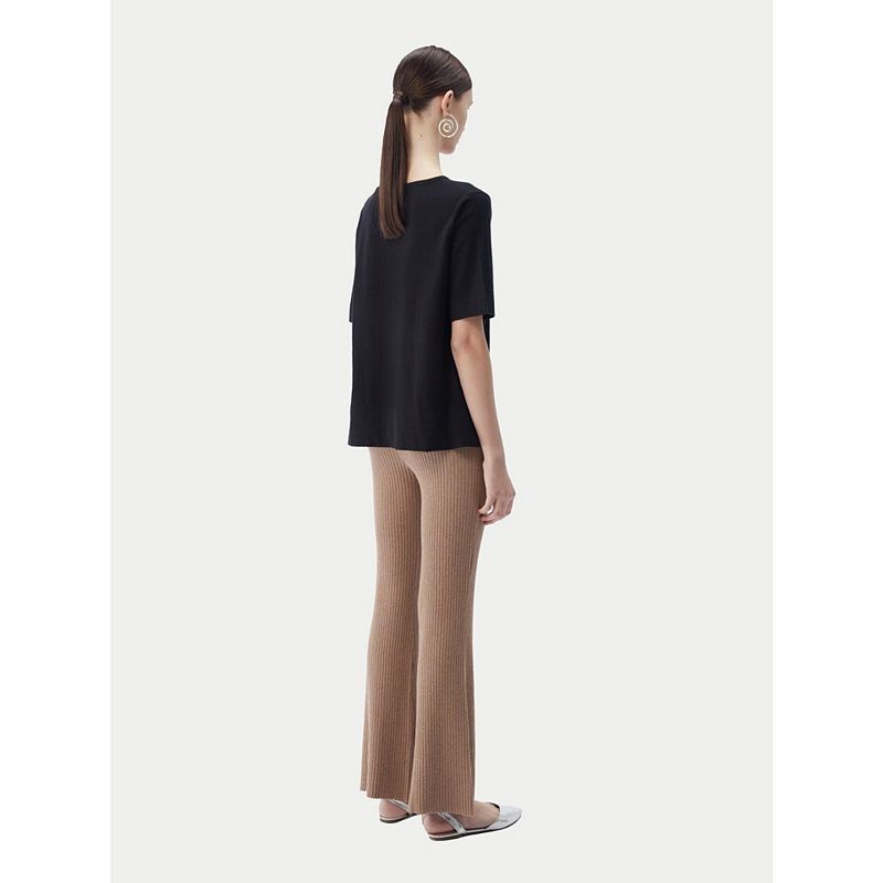 여성 코튼 실크 캐시미어 블렌드 티셔츠 Women's 100% Box-Cut Cotton Silk Cashmere Blend T-Shirt 21228004 Black-Strech Limo