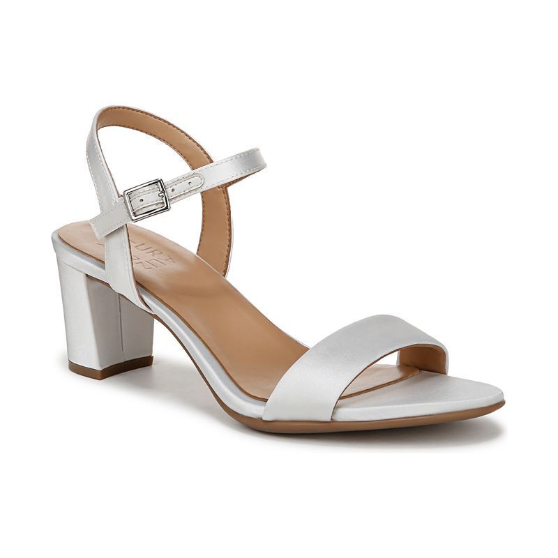 여성 블록 힐 드레스 샌들 Women's Bristol Block Heel Dress Sandals 10497069 Pearl White Satin
