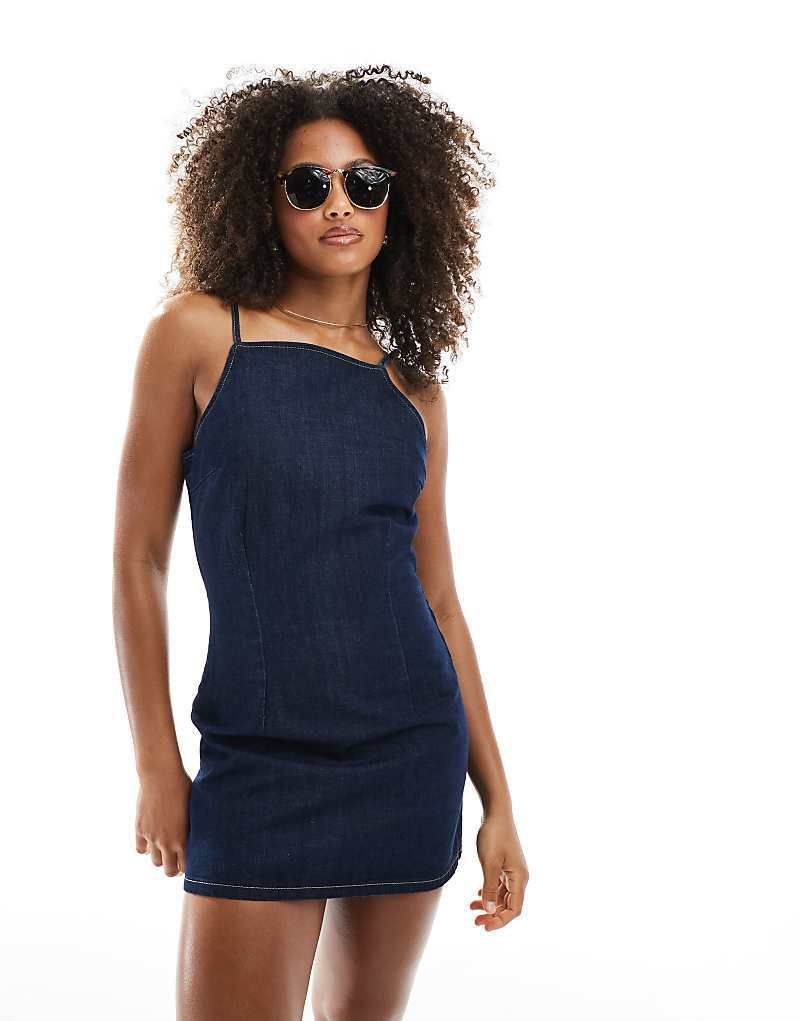 & Jeans-Minikleid in Indigoblau mit Riemchen-Tragern und betonter Taille 208469070indigoblaue Waschung