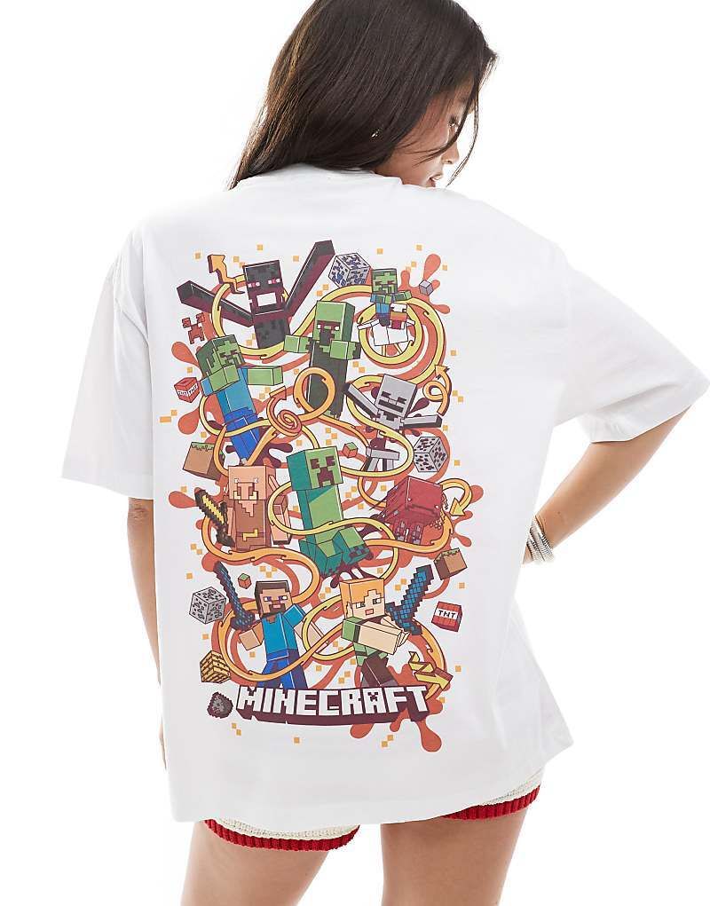화이트 & Unisex-T-Shirt in Weiß mit Oversize-Passform und „Minecraft“-Prints 208460858WEISS
