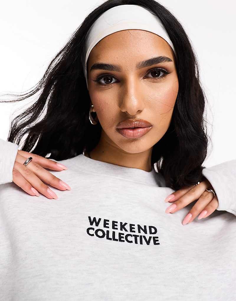 위켄드 스웻셔츠 마블 ASOS   Weekend Collective   Sweatshirt aus schwerem Stoff in Eisgrau meliert mit Korsett-Detail an der Taille 206028126KALKGRAU