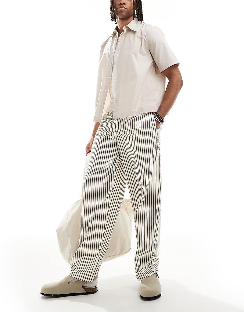 바지 브라운 & Gestreifte Hose in Braun mit Knitterstruktur und weitem Bein 208368764BRAUN