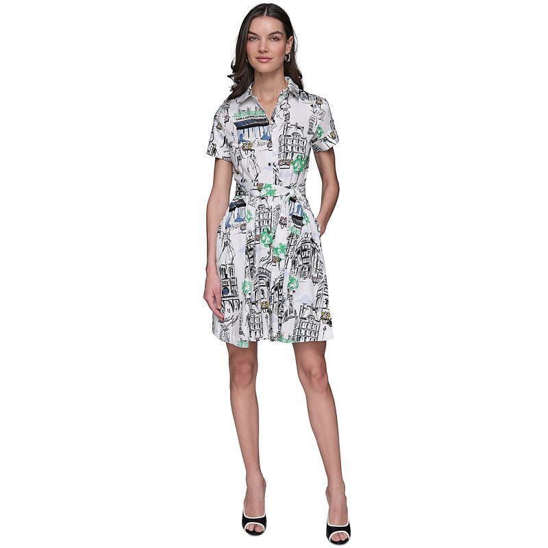 쁘띠 반팔 Petite Short-Sleeve Shirtdress 21046173 S8w-soft White Mulit