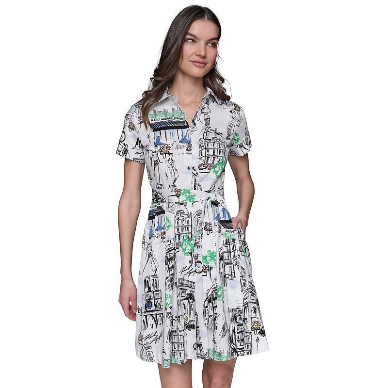 쁘띠 반팔 Petite Short-Sleeve Shirtdress 21046173 S8w-soft White Mulit