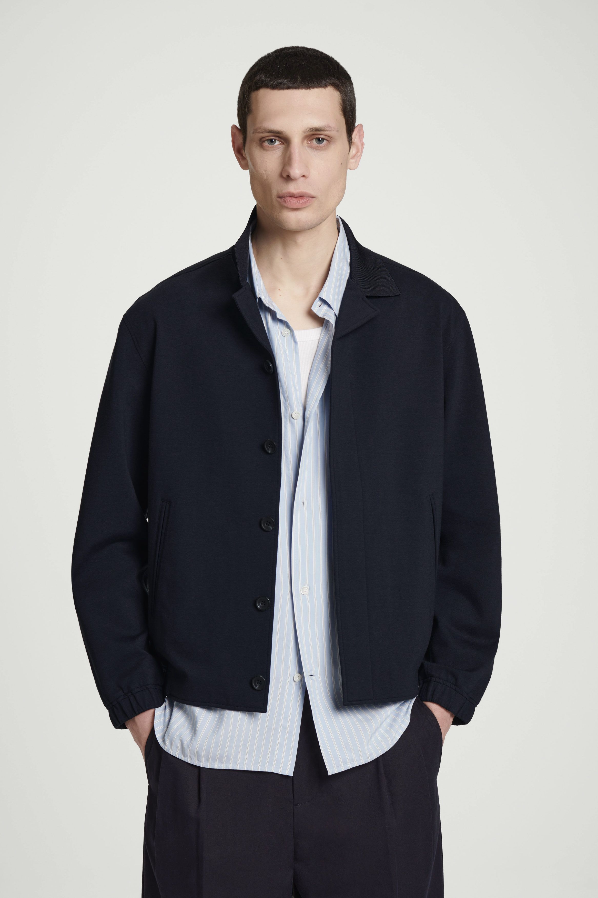 카라 자켓 COLLARED INTERLOCK COTTON-JERSEY JACKET 1273212001