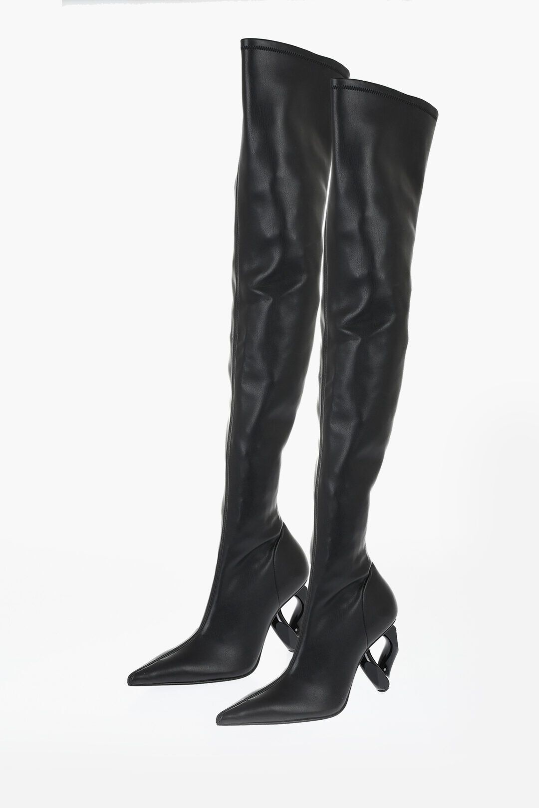 포인티드 가죽 체인 부츠 힐 Pointed Leather CHAIN Thigh-High Boots With Statement Heel 9 cm 640527