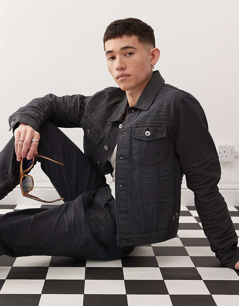 데님 자켓 블랙 x Landon Barker   Issue   Beschichtete Jeansjacke in Schwarz 208167168Schwarz