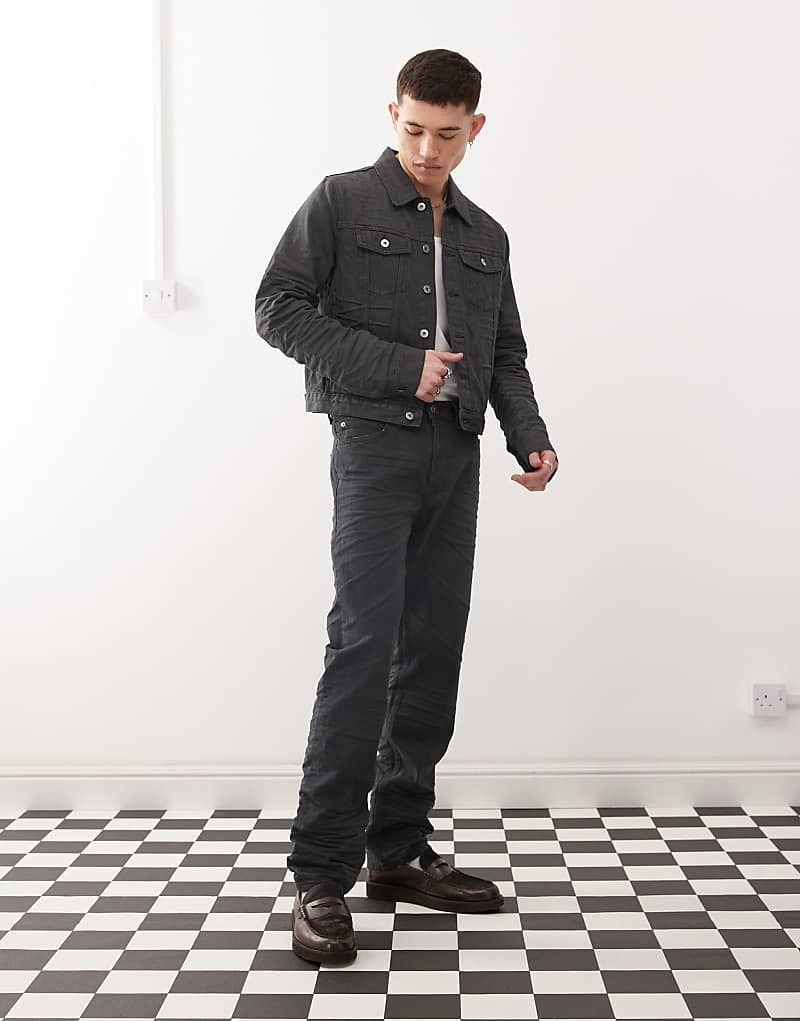 데님 자켓 블랙 x Landon Barker   Issue   Beschichtete Jeansjacke in Schwarz 208167168Schwarz
