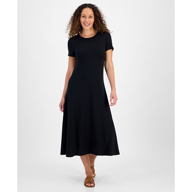 쁘띠 티셔츠 미디 드레스 Petite T-Shirt Midi Dress, Exclusively at Macy's 20031146 Deep Black