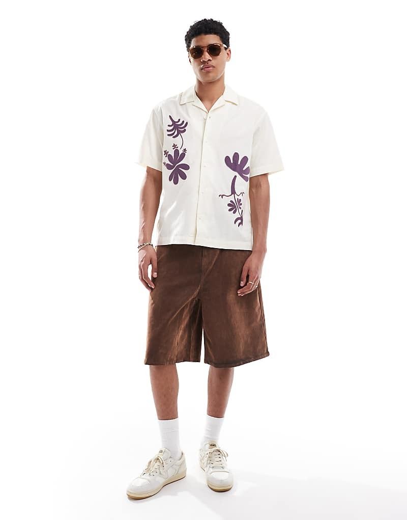 루즈 핏 셔츠 Loose Fit Hemd in Wollweiß mit Stickerei 208243833Altweiß