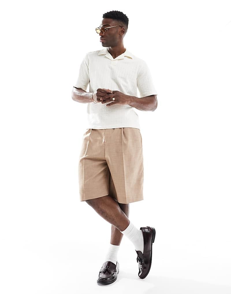 베이지 Seersucker-Polohemd in Beige mit geschlitztem Ausschnitt 208243867Egret