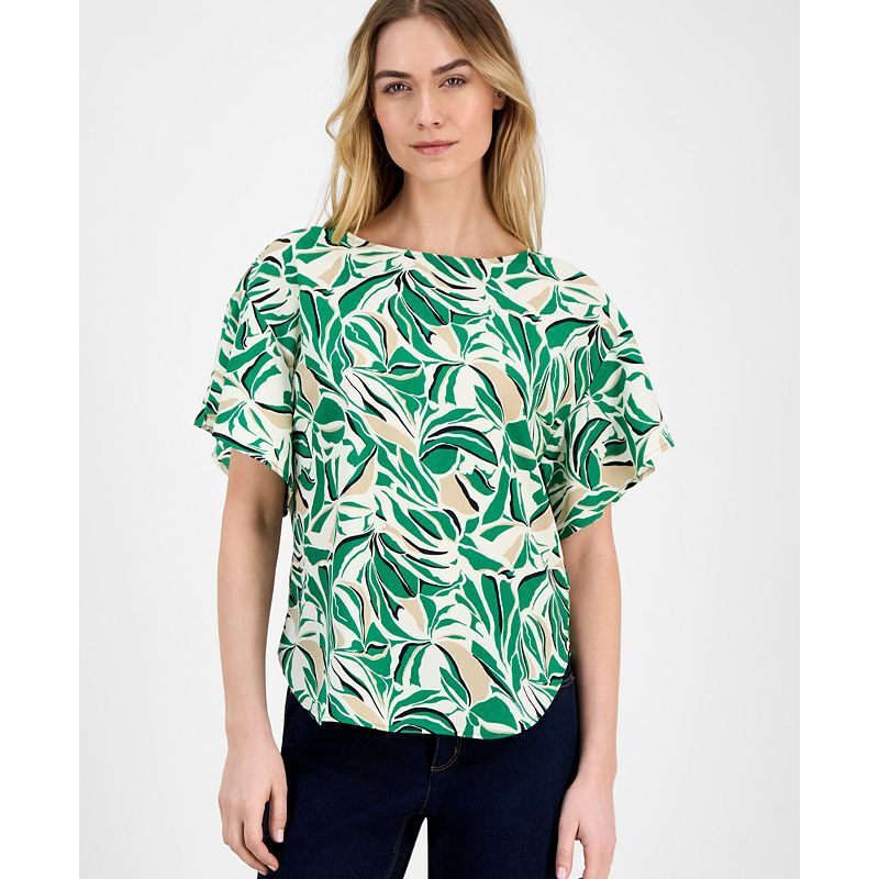 여성 프린팅 반팔 탑 Women's Printed Boat-Neck Short-Sleeve Top 21372840 Tropical Green Multi