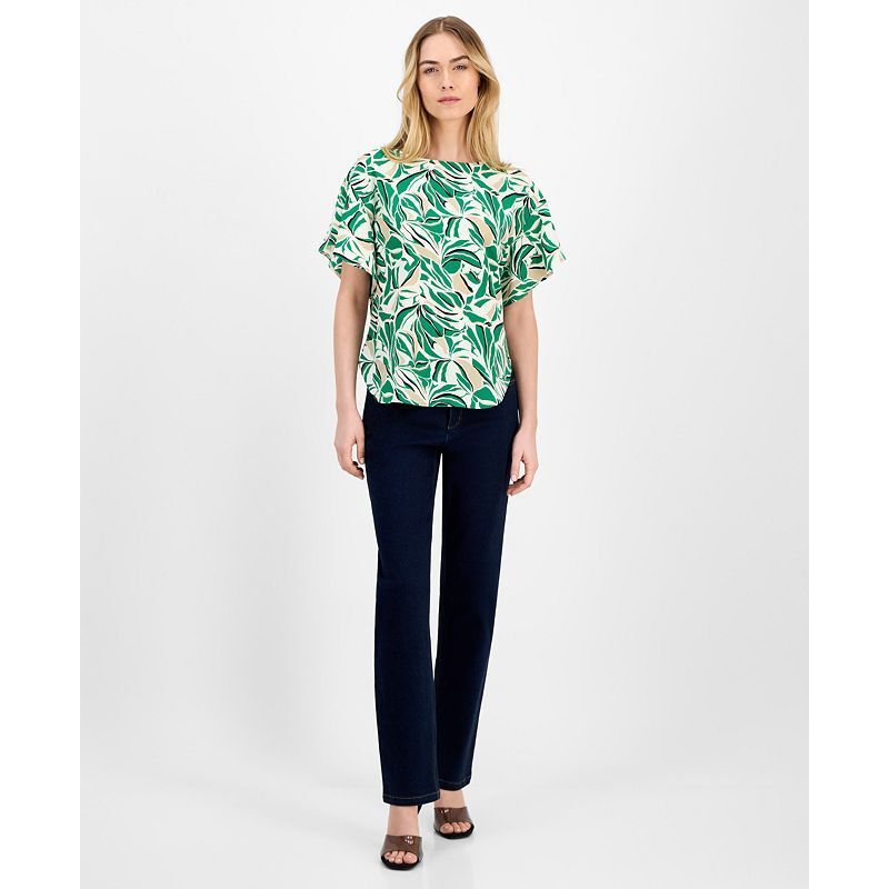 여성 프린팅 반팔 탑 Women's Printed Boat-Neck Short-Sleeve Top 21372840 Tropical Green Multi