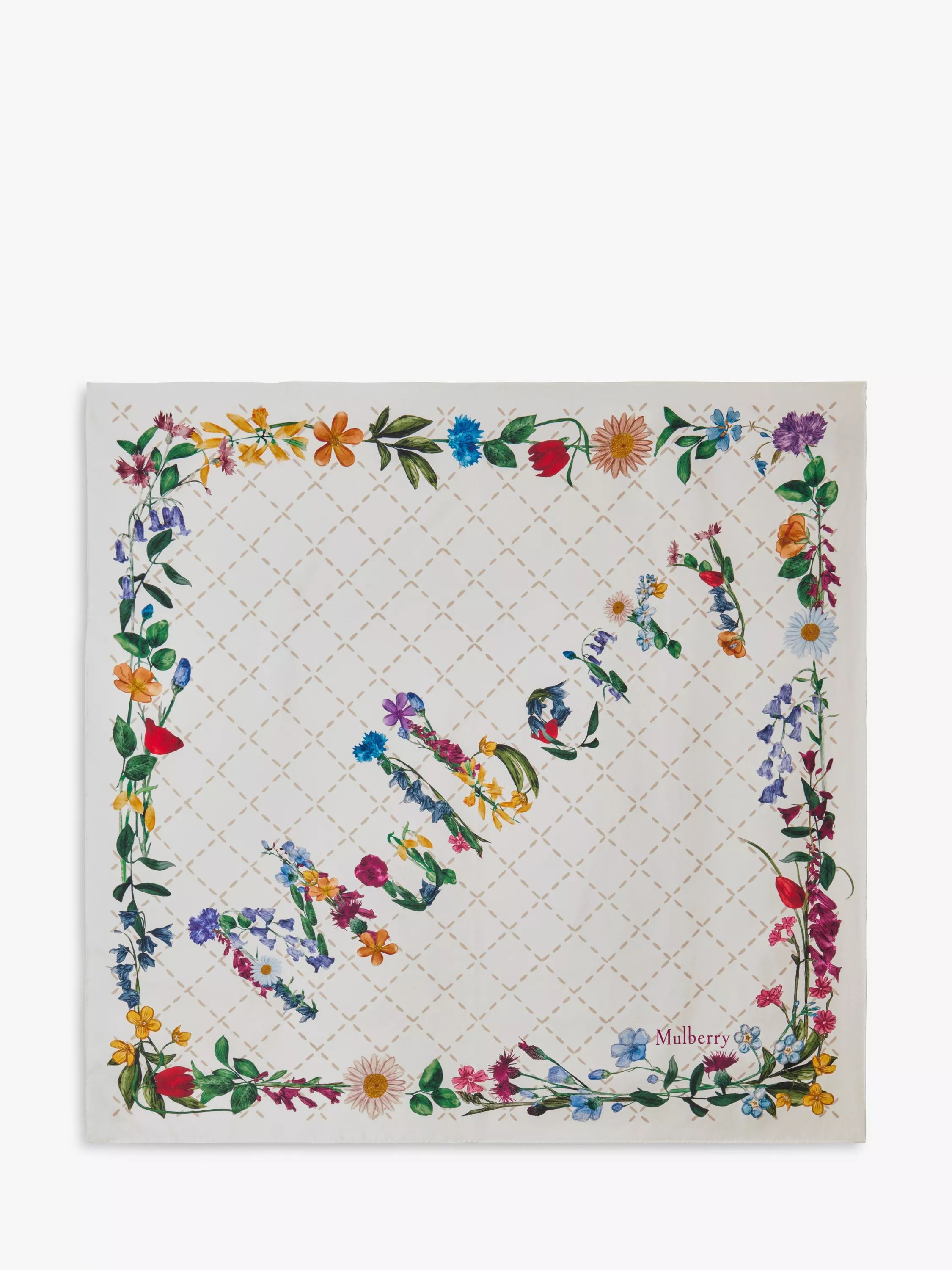 실크 트윌 플로랄 스퀘어 스카프 100% Silk Twill Wild Floral Square Scarf 113488318 Eggshell/Multi
