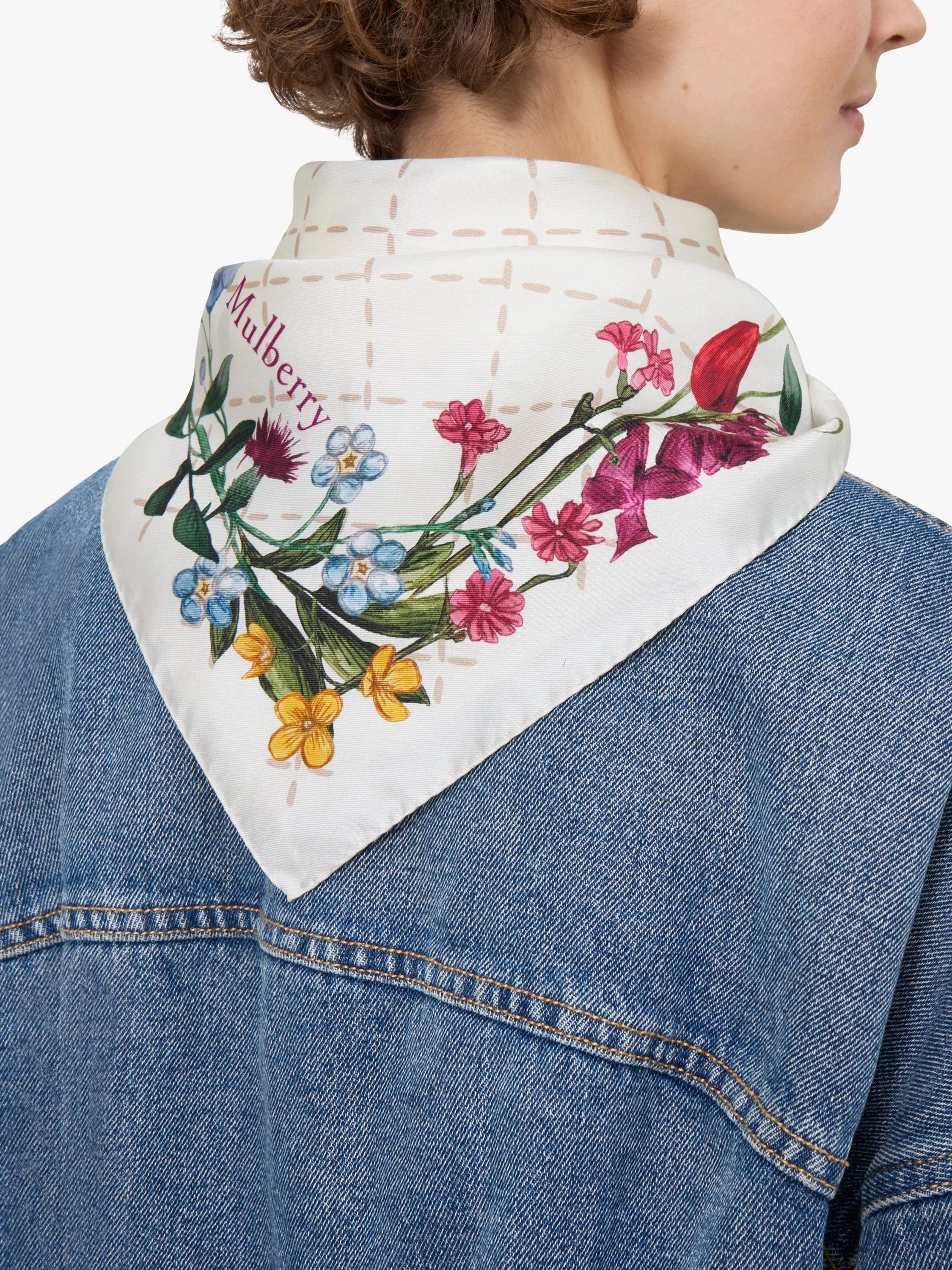 실크 트윌 플로랄 스퀘어 스카프 100% Silk Twill Wild Floral Square Scarf 113488318 Eggshell/Multi