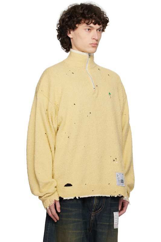 옐로우 니트 집업 스웨터 Yellow Distressed Knit Half Zip Sweater 17325701