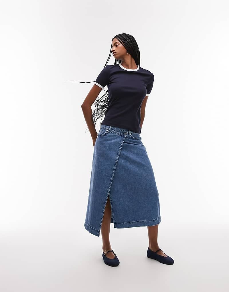데님 ARKET   Midi-Wickelrock aus Denim in mittelblauer Waschung 208184205Verwaschenes Mittelblau