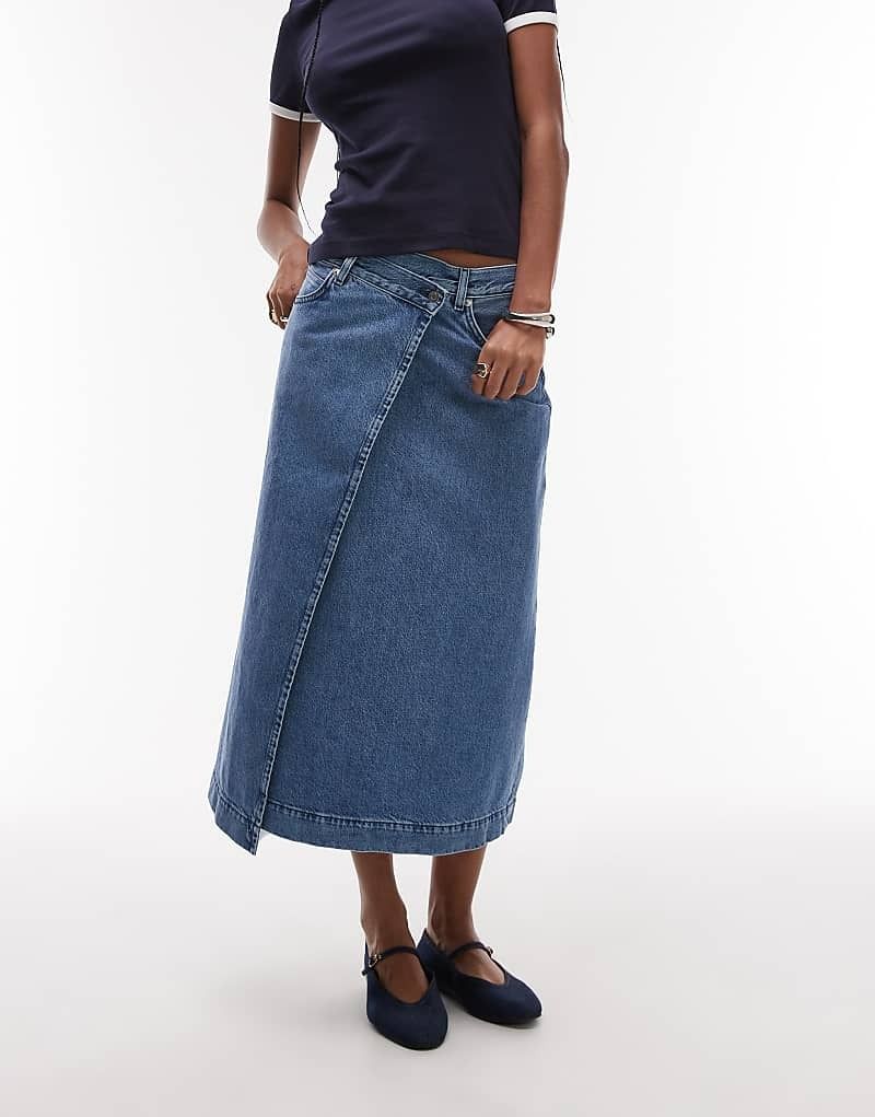 데님 ARKET   Midi-Wickelrock aus Denim in mittelblauer Waschung 208184205Verwaschenes Mittelblau