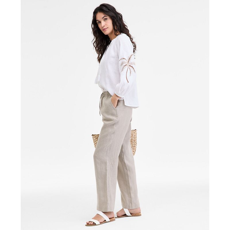여성 린넨 드로우스트링 팬츠 Women's 100% Linen Drawstring Pants, Created for Macy's 12851119 Flax