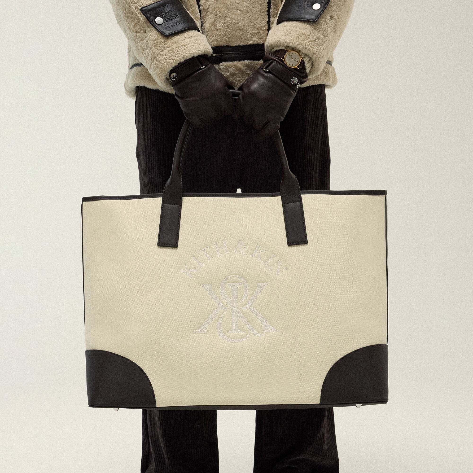 가죽 캔버스 토트 Kith Leather Trimmed Canvas Tote - Sandrift 8284602597504
