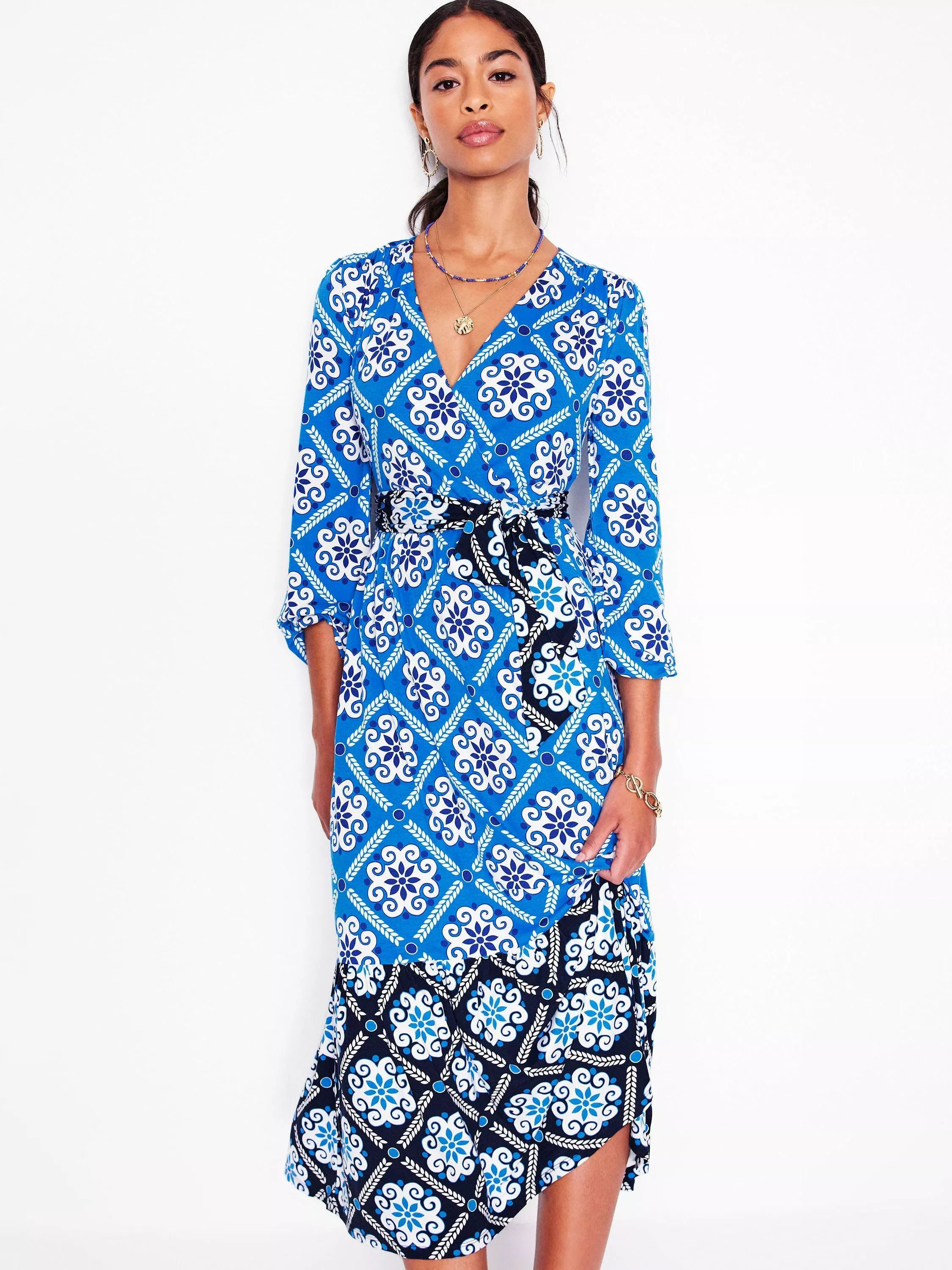 타이 랩 브이넥 미디 드레스 Tie Wrap V-Neck Midi Dress, Blue/Multi 113401999
