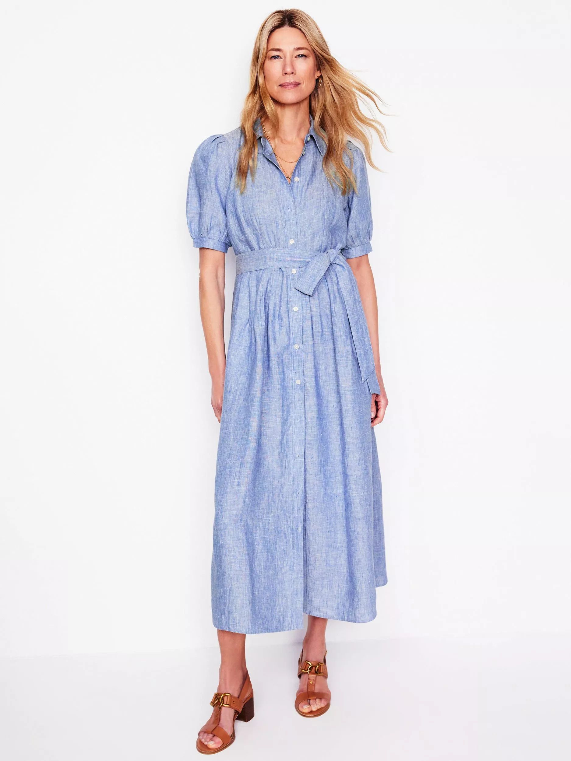 알렉사 린넨 셔츠 드레스 블루 샴브레이 Alexa Pure Linen Shirt Dress, Blue Chambray 113401967