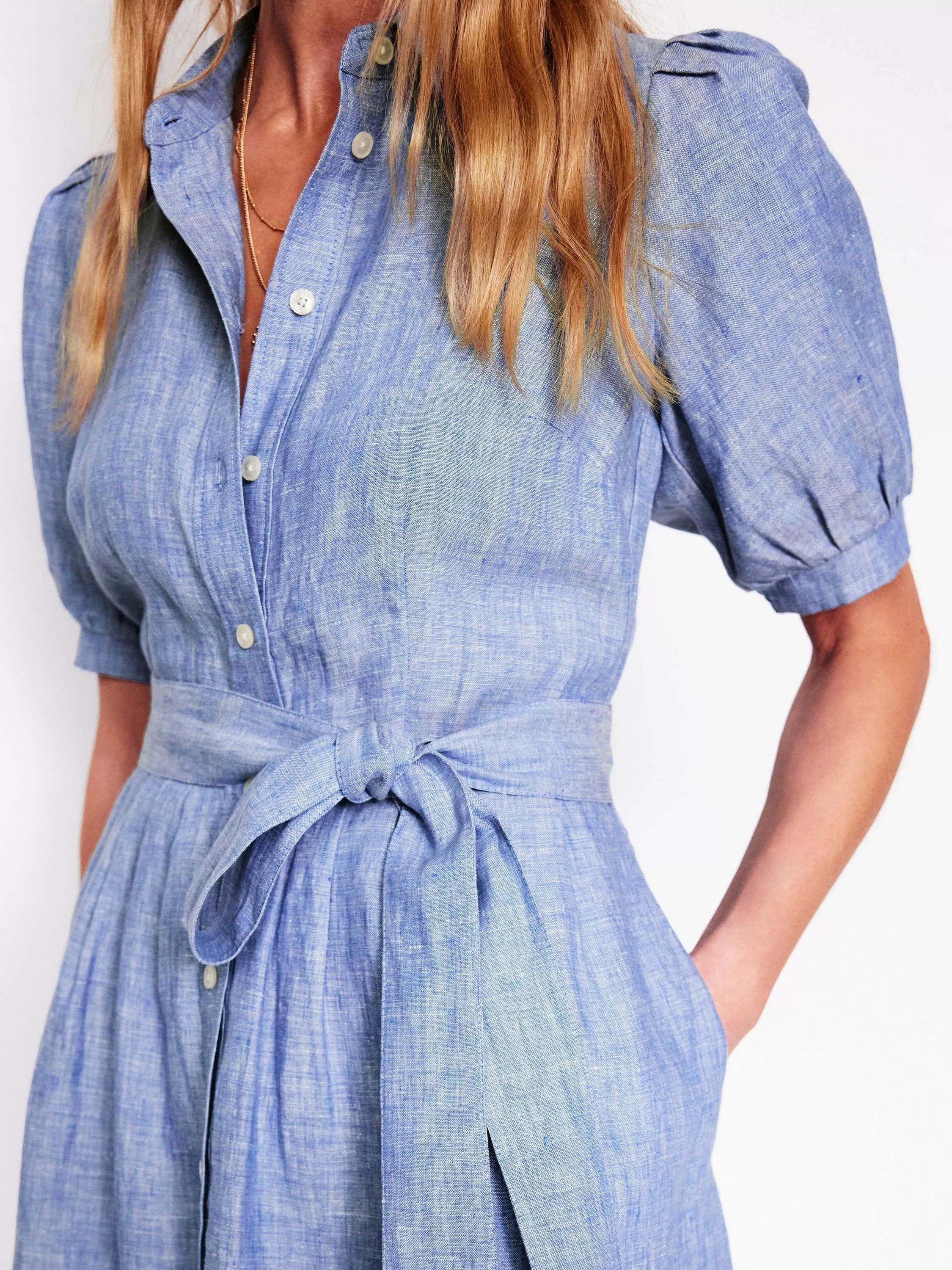 알렉사 린넨 셔츠 드레스 블루 샴브레이 Alexa Pure Linen Shirt Dress, Blue Chambray 113401967