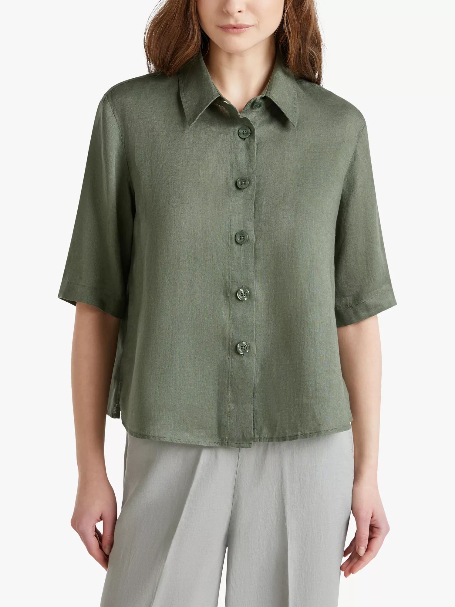 박시 핏 린넨 셔츠 밀리터리 그린 Boxy Fit Pure Linen Shirt, Military Green 113552264